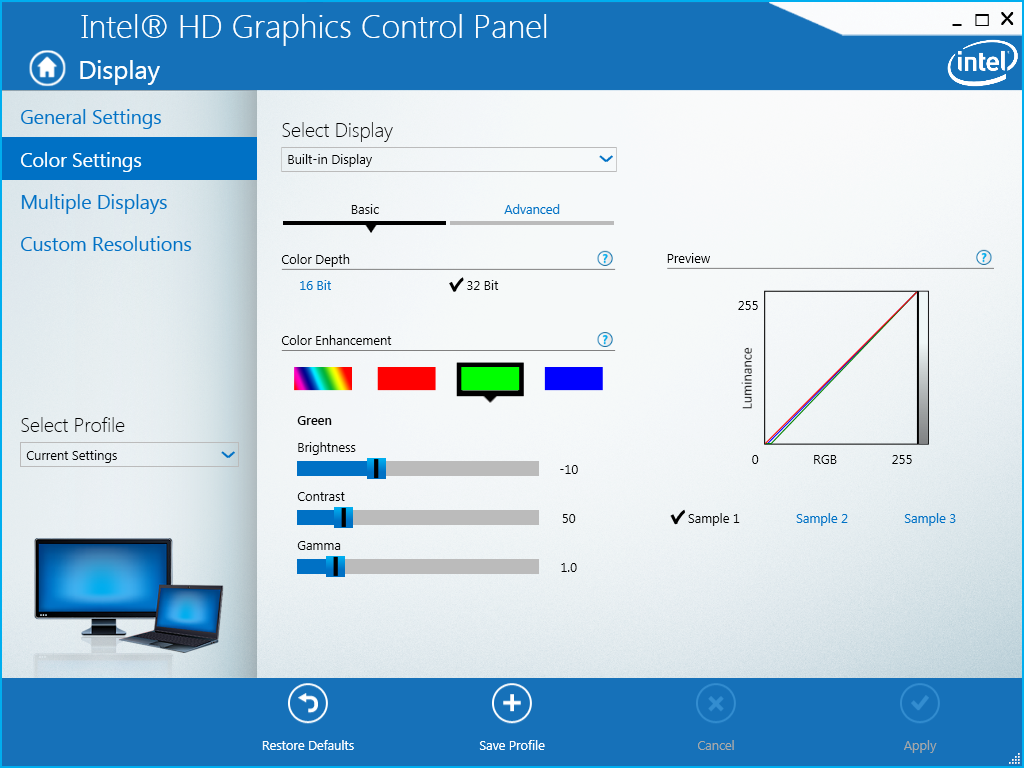 Intel HD Graphics Control Panel - Colour Calibration