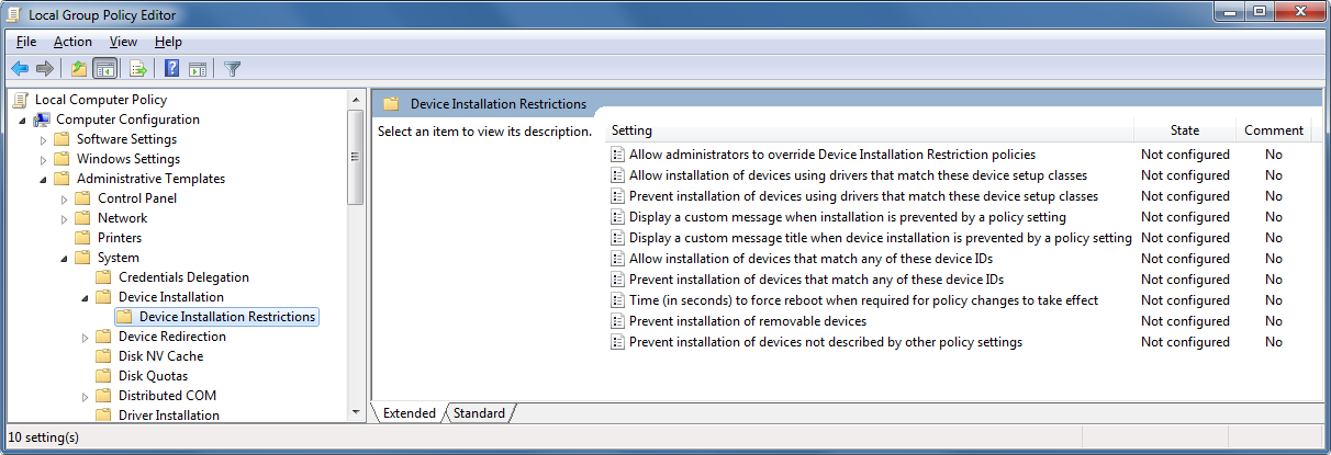 Local Group Policies for Device Installation